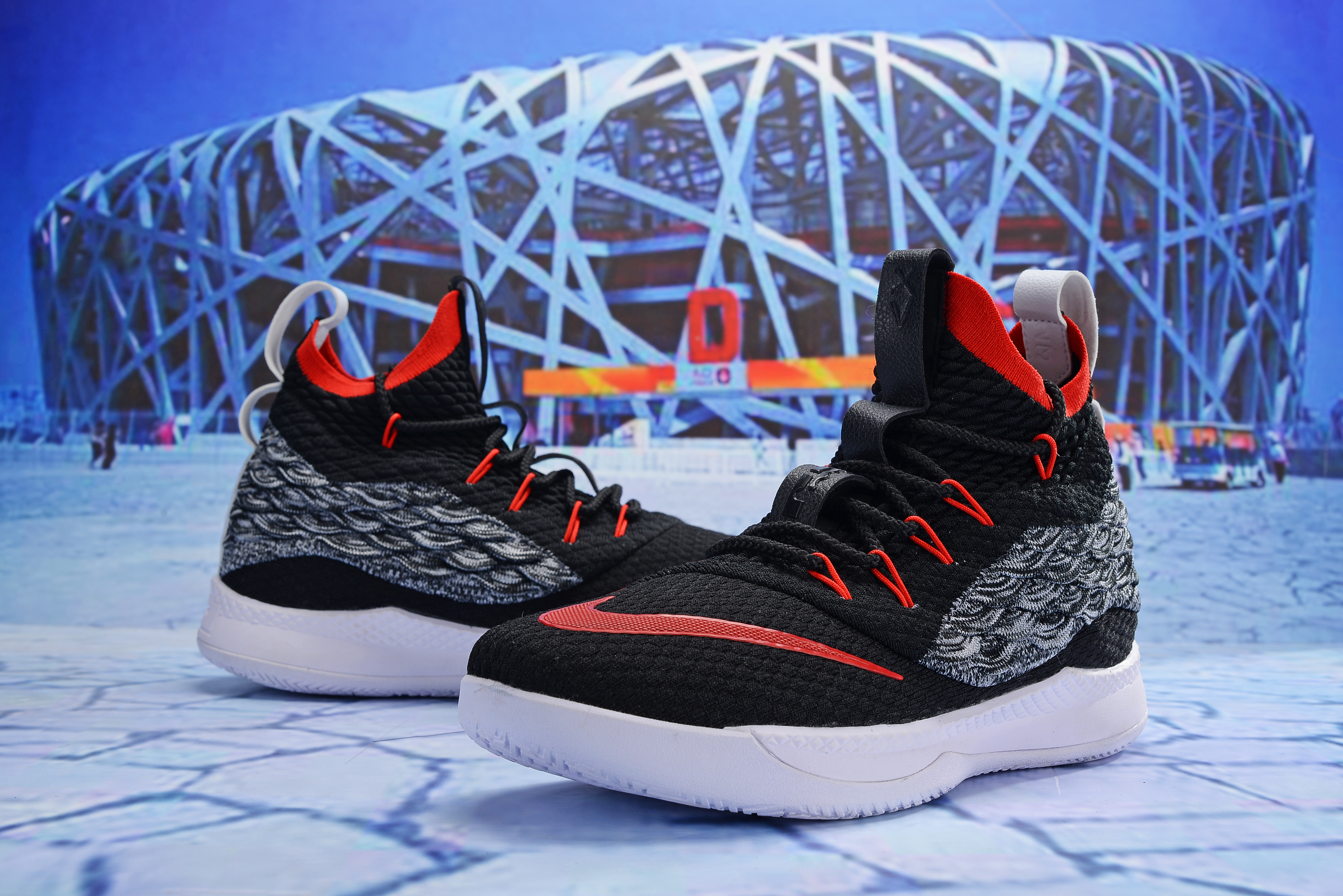 Men Nike LeBron 15.5 Black Red Grey Basketball Shoes